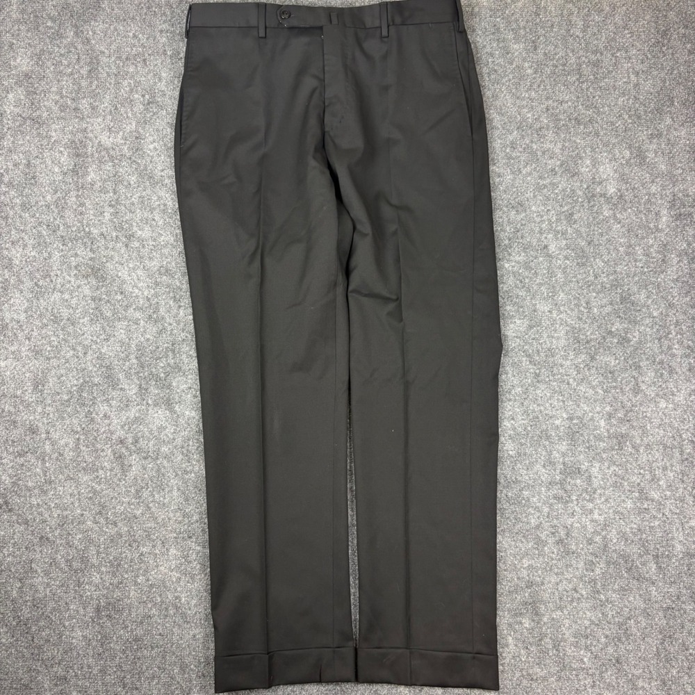 Incotex Mens Super 100s Wool Dress Pants Black Cuffed Slowear Trousers 34x30